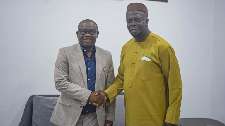 L-R: Deputy Governor, Bayelsa State, His Excellency, Dr. Peter Pereotubo Akpe exchanging pleasantries with the General Manager, Corporate Communications, Nigerian Content Development and Monitoring Board, Dr. Obinna Ezeobi after a tripartite meeting on the annual Practical Nigerian Content conferences jointly organized by the Board, DMG events and the Bayelsa state government